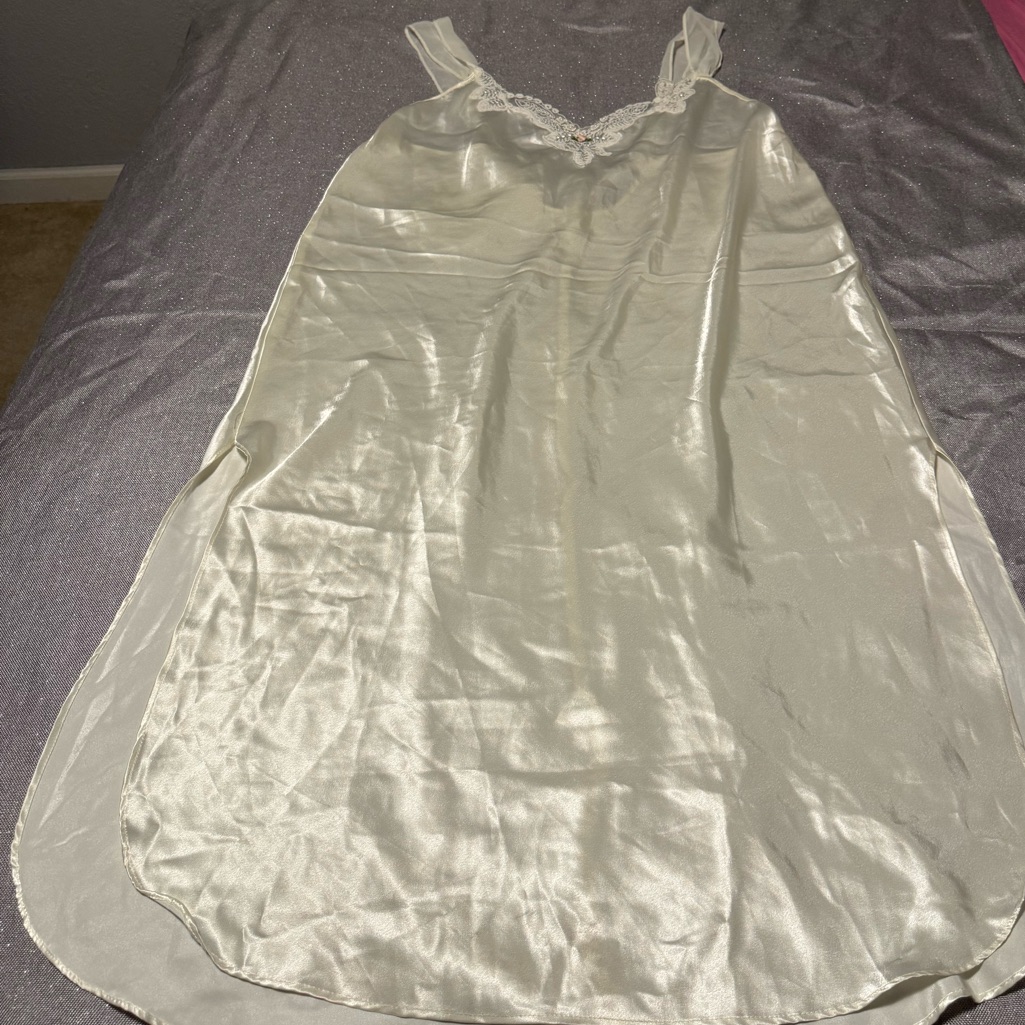 Cream Satin Chemise With Lace Trim